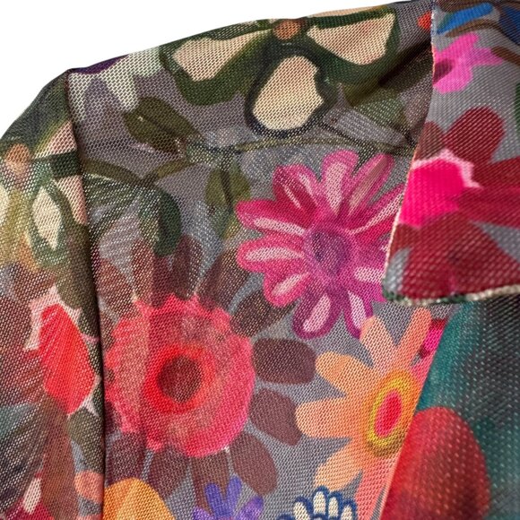 Natural Life Sz XL Carina Mesh Top Vivid Floral Flower Power Fitted Low V Sheer - Picture 14 of 16